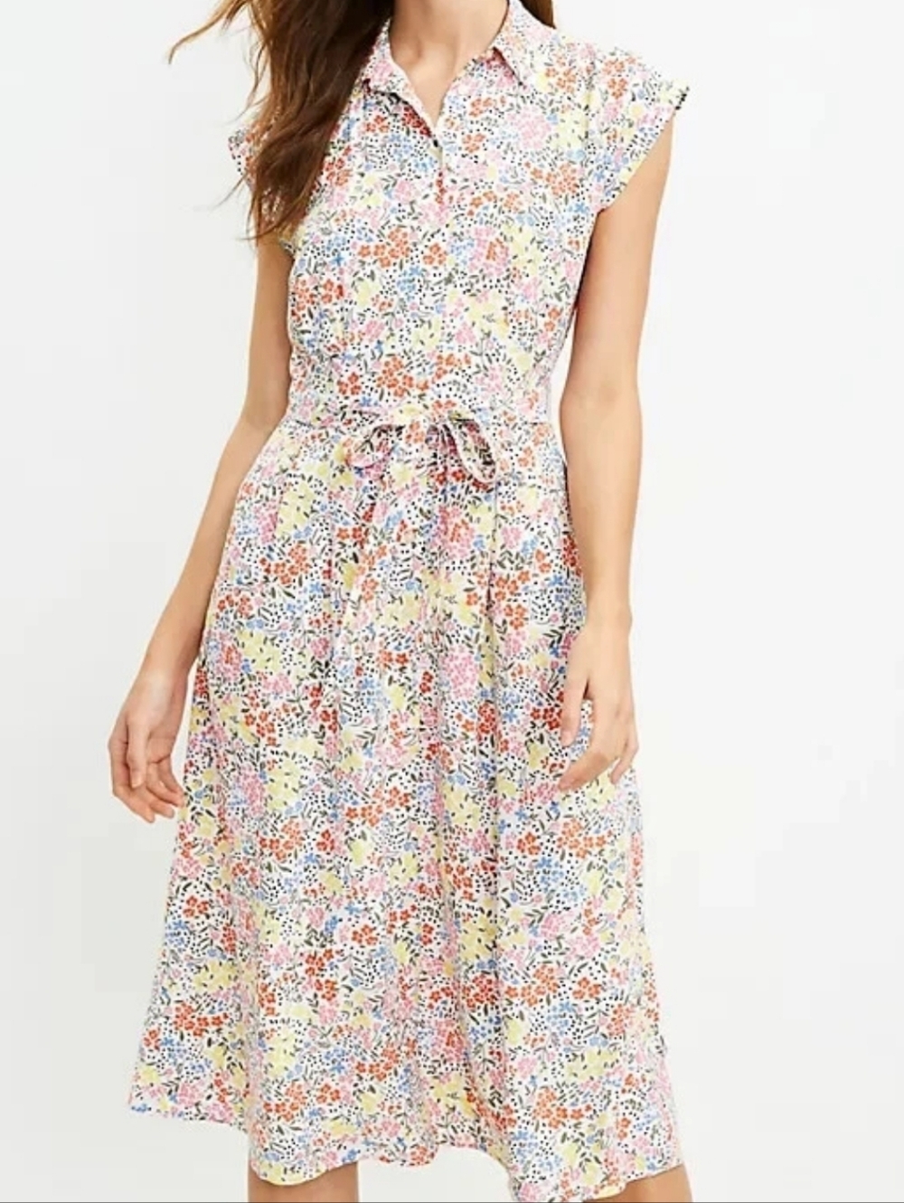Loft Floral Midi Dress Pockets Size 6
